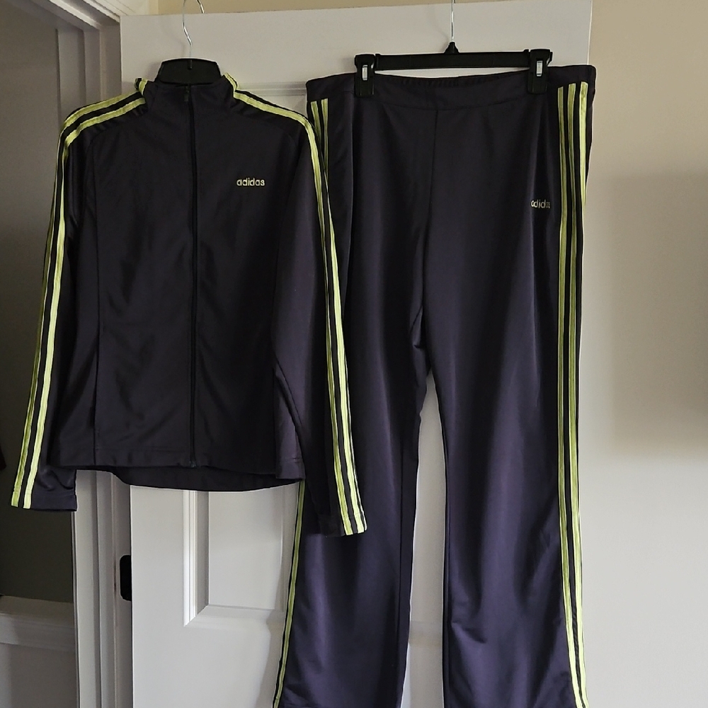 Adidas Grey Track Jacket and Joggers with Neon Yellow Stripes